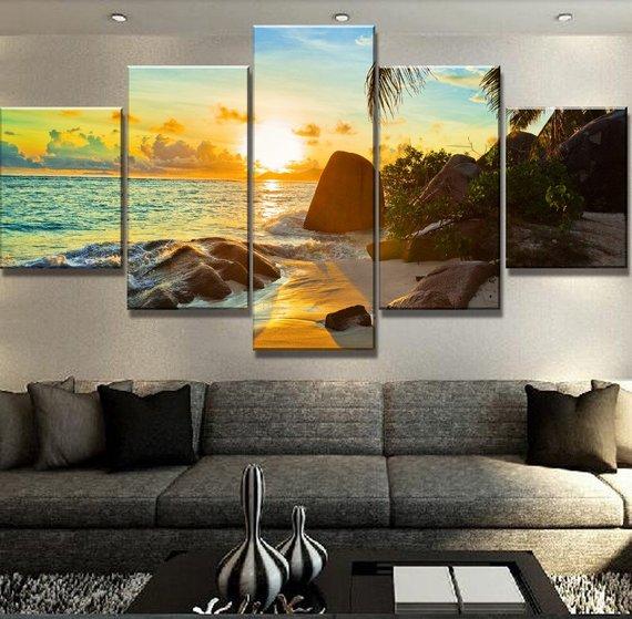 Island Beach Sunrise 01 - Nature 5 Panel Canvas Art Wall Decor Island Beach Sunrise 01 - Nature 5 Panel Canvas Art Wall Decor