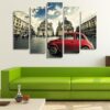 Italy Rome Old Retro Red Car - Automative 5 Panel Canvas Art Wall Decor