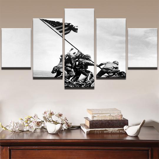 Iwo Jima Us Marines World War Ii Flag Raising - Army 5 Panel Canvas Art Wall Decor Iwo Jima Us Marines World War Ii Flag Raising - Army 5 Panel Canvas Art Wall Decor