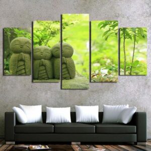 Japanese Monk Stone Carvings - Religion 5 Panel Canvas Art Wall Decor