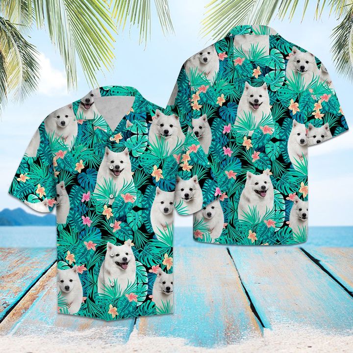 Japanese Spitz Tropical Hawaiian Shirt Summer Button Up Japanese Spitz Tropical Hawaiian Shirt Summer Button Up