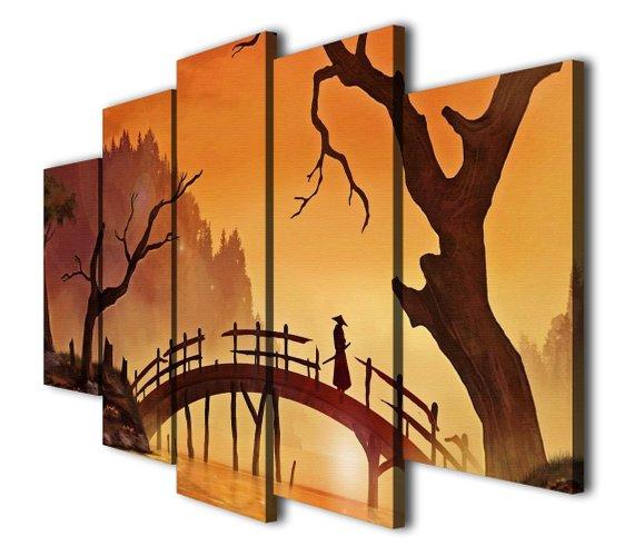 Japanese Warriors Samurai - Anime 5 Panel Canvas Art Wall Decor Japanese Warriors Samurai - Anime 5 Panel Canvas Art Wall Decor