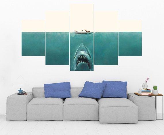 Jaws Shark - Movie 5 Panel Canvas Art Wall Decor Jaws Shark - Movie 5 Panel Canvas Art Wall Decor