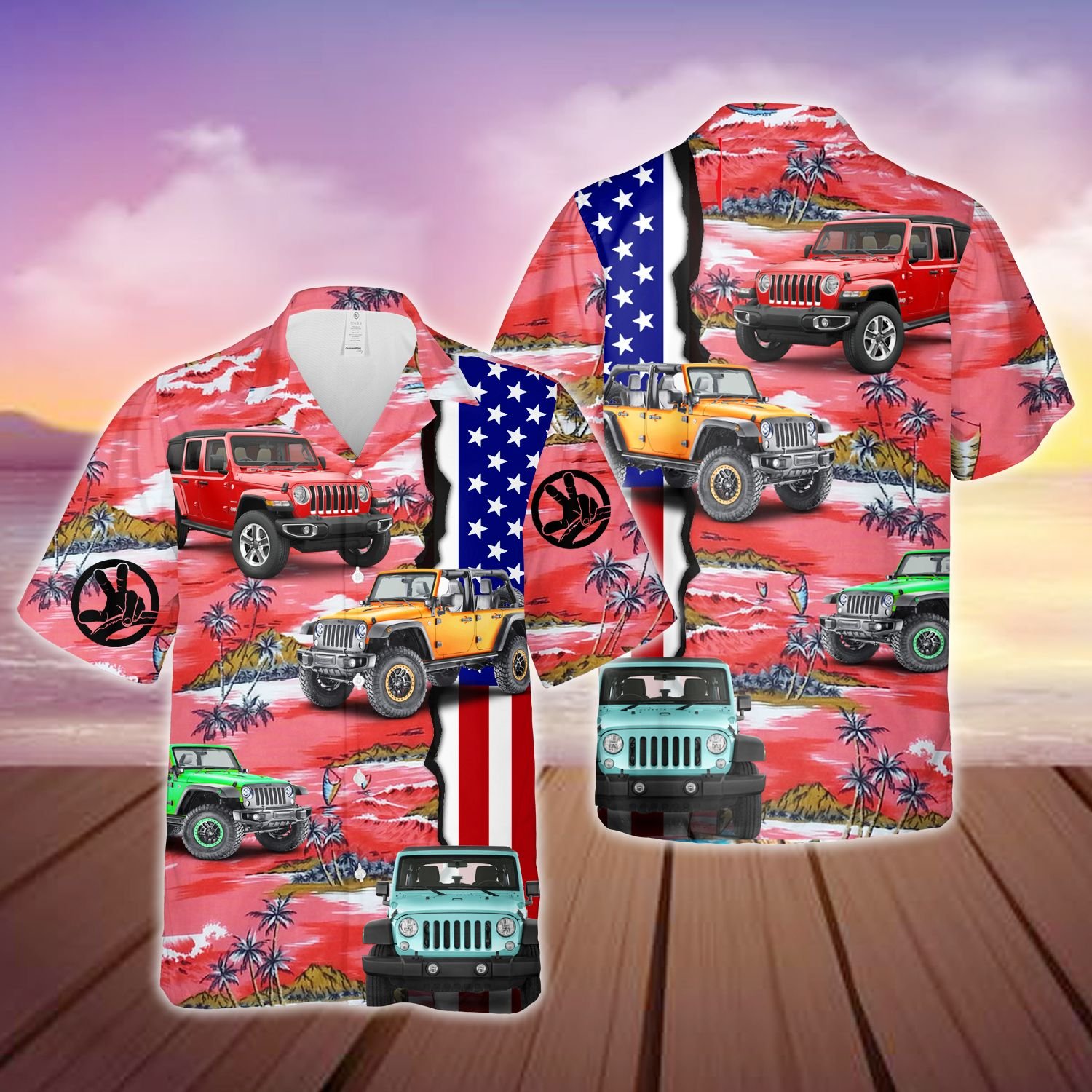 Jeep America Sunset Island Hawaiian Shirt Jeep America Sunset Island Hawaiian Shirt
