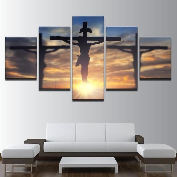 Jesus Christ On Cross Divine Light 1 - Religion 5 Panel Canvas Art Wall Decor Jesus Christ On Cross Divine Light 1 - Religion 5 Panel Canvas Art Wall Decor