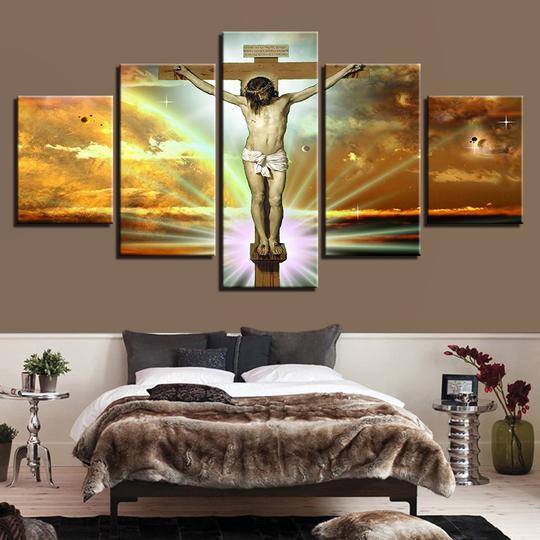 Jesus Christ On The Cross Painting - Religion 5 Panel Canvas Art Wall Decor Jesus Christ On The Cross Painting - Religion 5 Panel Canvas Art Wall Decor