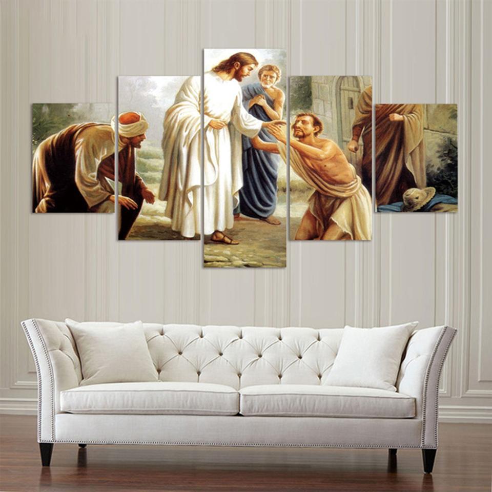 Jesus Curando Los Enfermos - Religion 5 Panel Canvas Art Wall Decor Jesus Curando Los Enfermos - Religion 5 Panel Canvas Art Wall Decor