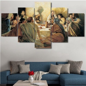 Jesus Disciples Last Supper - Religion 5 Panel Canvas Art Wall Decor