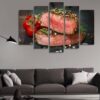 Juicy Medium-Rare Beef Steak - Kitchen 5 Panel Canvas Art Wall Decor