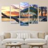 Jumping Fish In Ocean - Animal 5 Panel Canvas Art Wall Decor