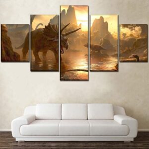Jurassic World Dawn With Dinosaurs - Movie 5 Panel Canvas Art Wall Decor