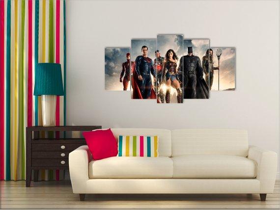 Justice League Heroes - Dc 5 Panel Canvas Art Wall Decor Justice League Heroes - Dc 5 Panel Canvas Art Wall Decor