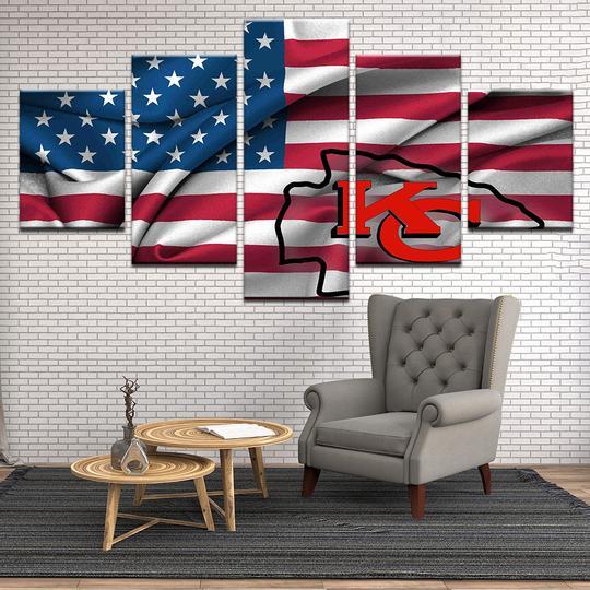 Kansas City Chiefs American Flag Us Usa - Abstract 5 Panel Canvas Art Wall Decor Kansas City Chiefs American Flag Us Usa - Abstract 5 Panel Canvas Art Wall Decor