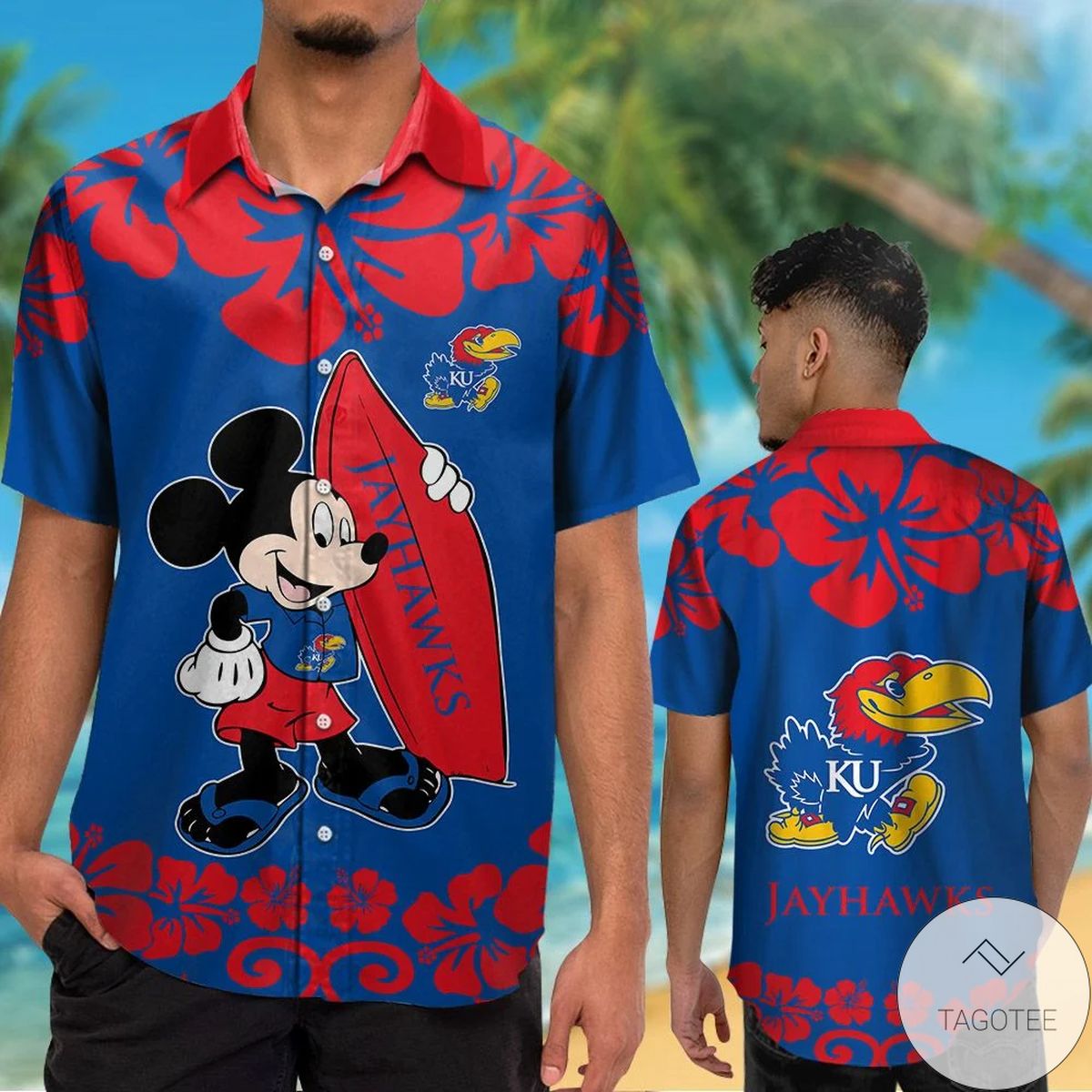 Kansas Jayhawks & Mickey Mouse Hawaiian Shirt Kansas Jayhawks & Mickey Mouse Hawaiian Shirt