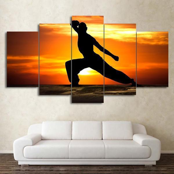 Karate In Sunset - Nature 5 Panel Canvas Art Wall Decor Karate In Sunset - Nature 5 Panel Canvas Art Wall Decor