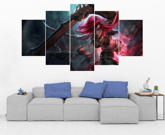 Katarina - League Of Legends - Gaming 5 Panel Canvas Art Wall Decor Katarina - League Of Legends - Gaming 5 Panel Canvas Art Wall Decor