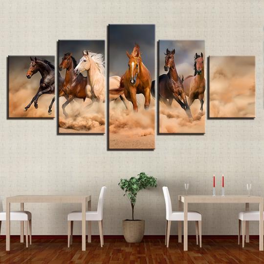 Kick The Dust Up Wild Mustangs - Animal 5 Panel Canvas Art Wall Decor Kick The Dust Up Wild Mustangs - Animal 5 Panel Canvas Art Wall Decor
