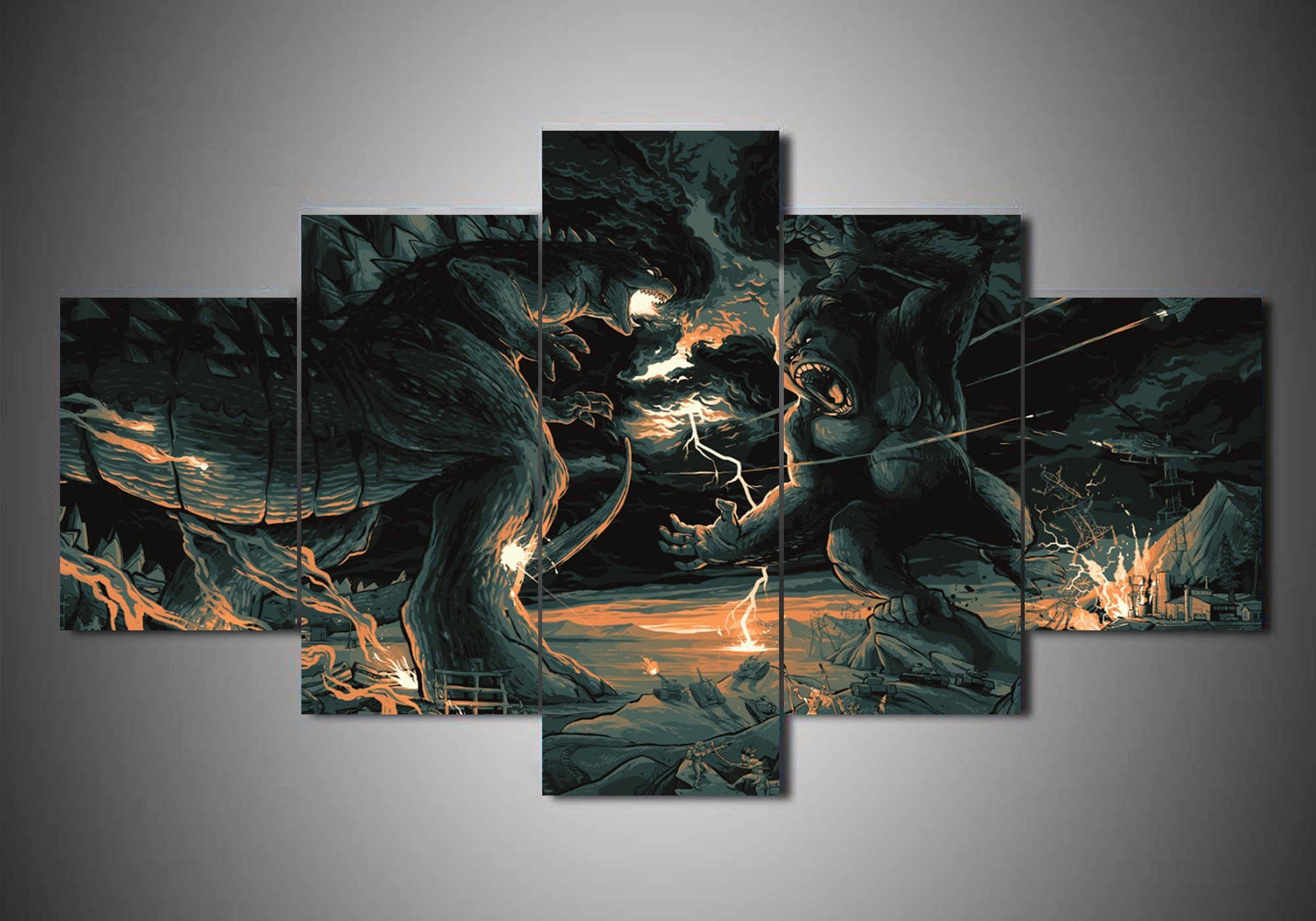 King Kong & Godzilla - Movie 5 Panel Canvas Art Wall Decor King Kong & Godzilla - Movie 5 Panel Canvas Art Wall Decor