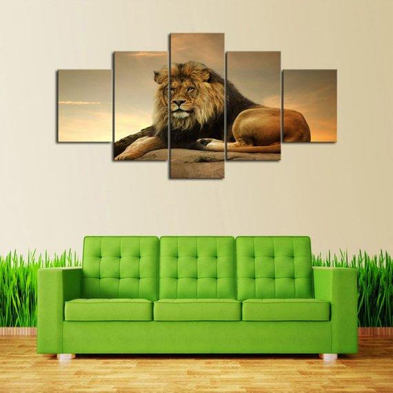 King Lion - Animal 5 Panel Canvas Art Wall Decor King Lion - Animal 5 Panel Canvas Art Wall Decor