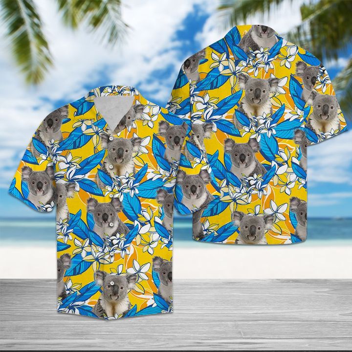 Koala Plumeria Flowers Hawaiian Shirt Summer Button Up Koala Plumeria Flowers Hawaiian Shirt Summer Button Up
