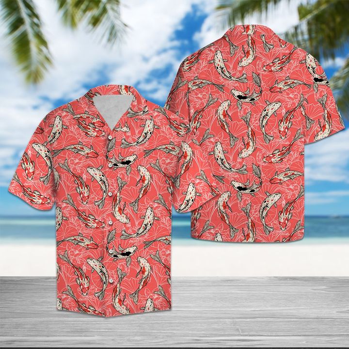 Koi Fish Flower Hawaiian Shirt Summer Button Up Koi Fish Flower Hawaiian Shirt Summer Button Up