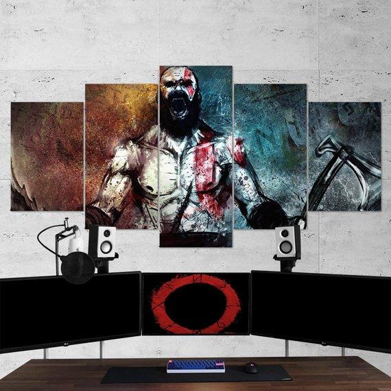 Kratos God Of War - Gaming 5 Panel Canvas Art Wall Decor Kratos God Of War - Gaming 5 Panel Canvas Art Wall Decor
