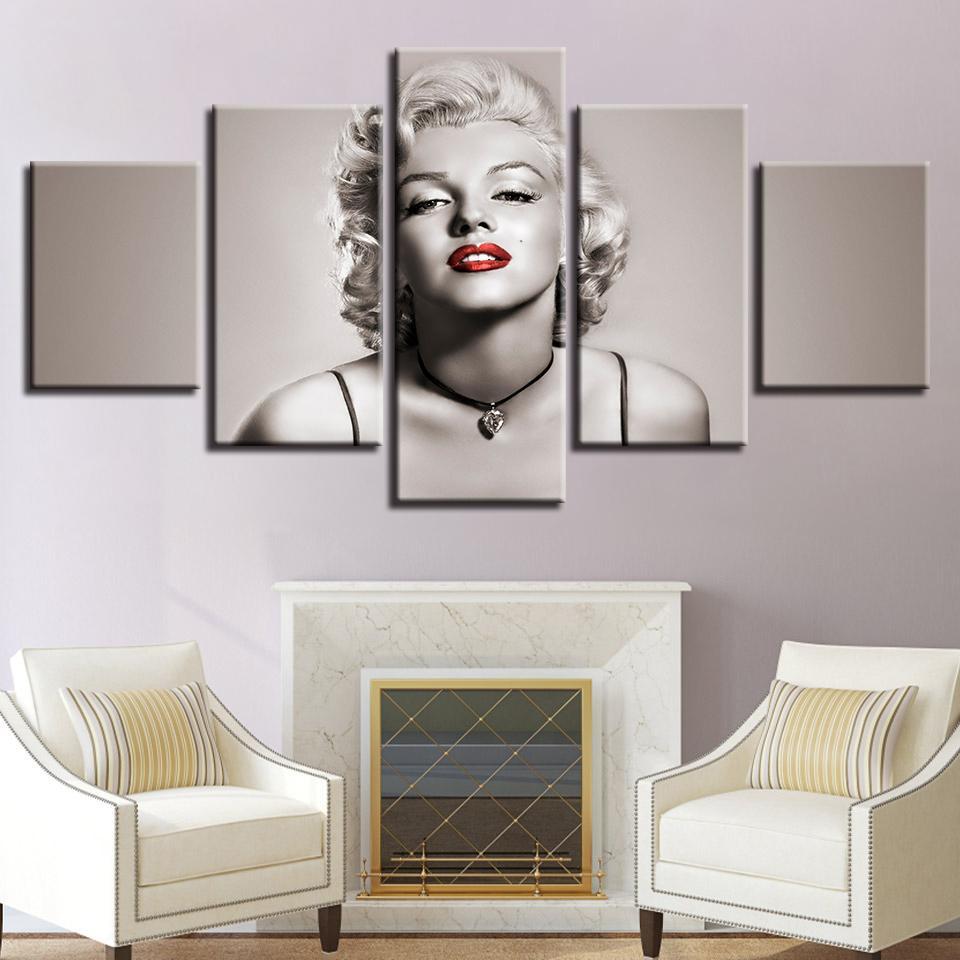 Lady Marilyn Monroe - Famous Person 5 Panel Canvas Art Wall Decor Lady Marilyn Monroe - Famous Person 5 Panel Canvas Art Wall Decor