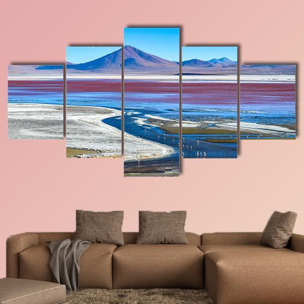 Laguna Colorada De Uyuni In Bolivia - Nature 5 Panel Canvas Art Wall Decor Laguna Colorada De Uyuni In Bolivia - Nature 5 Panel Canvas Art Wall Decor