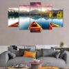 Lake Boat - Nature 5 Panel Canvas Art Wall Decor
