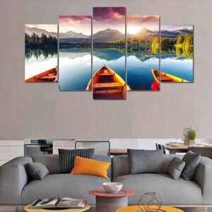 Lake Boat - Nature 5 Panel Canvas Art Wall Decor
