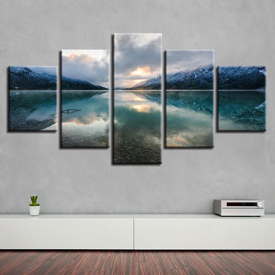 Lake Mountain 5 - Nature 5 Panel Canvas Art Wall Decor Lake Mountain 5 - Nature 5 Panel Canvas Art Wall Decor