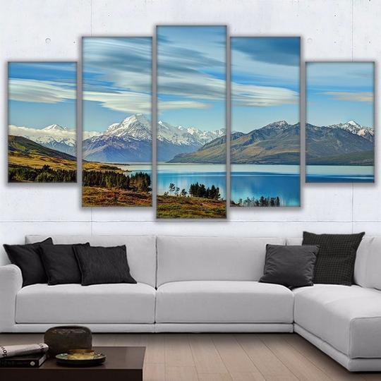 Lake Pukaki New Zealand Snow Capped Mountains - Nature 5 Panel Canvas Art Wall Decor Lake Pukaki New Zealand Snow Capped Mountains - Nature 5 Panel Canvas Art Wall Decor