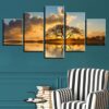 Lake Tree Blue - Nature 5 Panel Canvas Art Wall Decor
