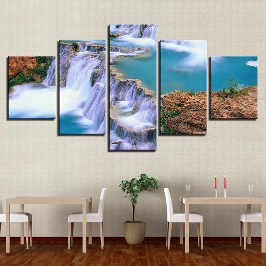 Lake Waterfall - Space 5 Panel Canvas Art Wall Decor Lake Waterfall - Space 5 Panel Canvas Art Wall Decor
