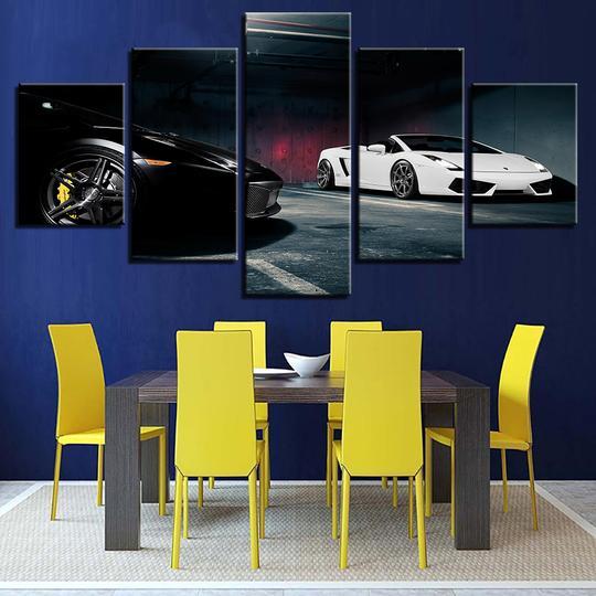 Lamborghini Garage - Automative 5 Panel Canvas Art Wall Decor Lamborghini Garage - Automative 5 Panel Canvas Art Wall Decor