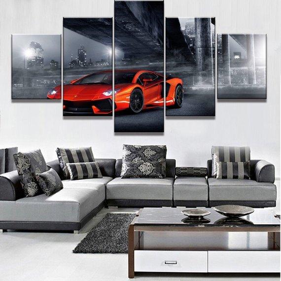 Lamborghini Orange Lamborghini - Automative 5 Panel Canvas Art Wall Decor Lamborghini Orange Lamborghini - Automative 5 Panel Canvas Art Wall Decor