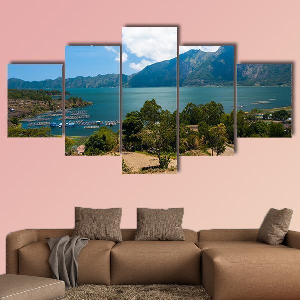 Landscape Of Batur Volcano And Lake Batur - Nature 5 Panel Canvas Art Wall Decor Landscape Of Batur Volcano And Lake Batur - Nature 5 Panel Canvas Art Wall Decor