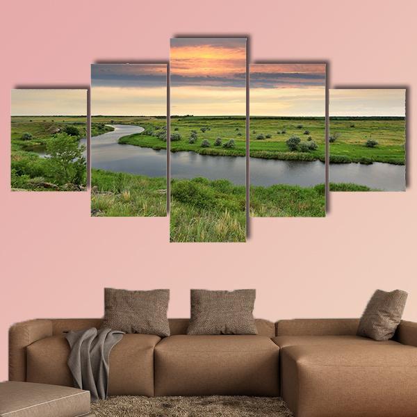 Landscape With River In Steppe - Nature 5 Panel Canvas Art Wall Decor Landscape With River In Steppe - Nature 5 Panel Canvas Art Wall Decor