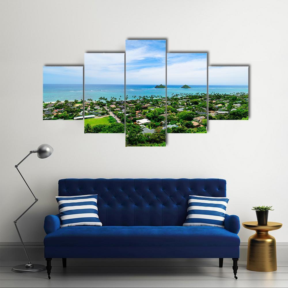 Lanikai Beach In Hawaii - Nature 5 Panel Canvas Art Wall Decor Lanikai Beach In Hawaii - Nature 5 Panel Canvas Art Wall Decor
