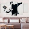 Large Banksy Rage The Flower Thrower - Abstract 5 Panel Canvas Art Wall Decor