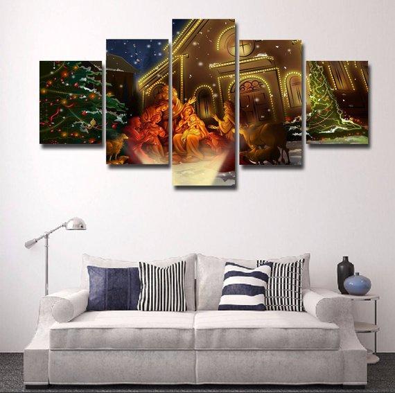 Large Christmas Navity - Christmas 5 Panel Canvas Art Wall Decor Large Christmas Navity - Christmas 5 Panel Canvas Art Wall Decor