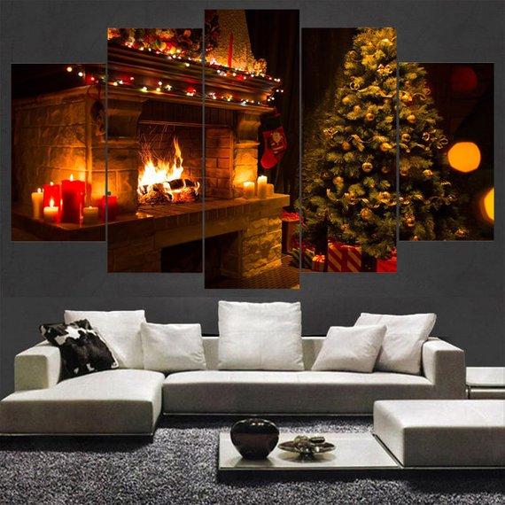 Large Christmas Tree 2 - Christmas 5 Panel Canvas Art Wall Decor Large Christmas Tree 2 - Christmas 5 Panel Canvas Art Wall Decor