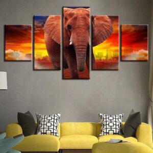 Large Elephant - Animal 5 Panel Canvas Art Wall Decor