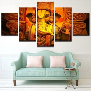 Large Ganesha Hindhu - Religion 5 Panel Canvas Art Wall Decor