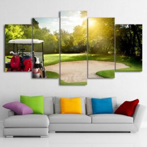 Large Green Golf Course - Nature 5 Panel Canvas Art Wall Decor
