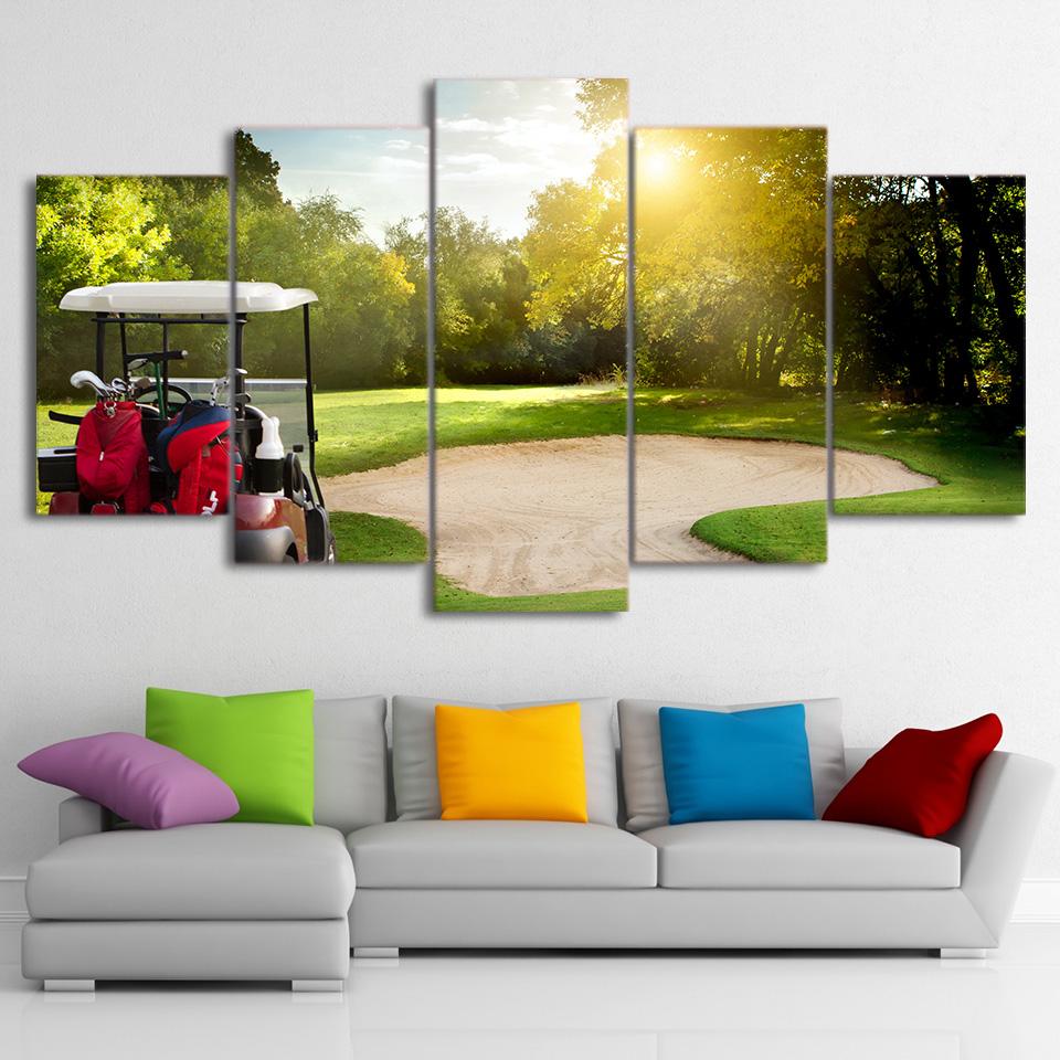 Large Green Golf Course - Nature 5 Panel Canvas Art Wall Decor Large Green Golf Course - Nature 5 Panel Canvas Art Wall Decor