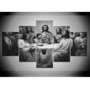 Large Last In Black And White Supper Jesus - Religion 5 Panel Canvas Art Wall Decor