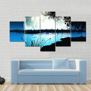Large Moon On Alien Planet - Nature 5 Panel Canvas Art Wall Decor