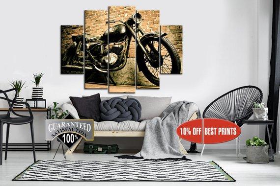 Large Motorbike - Automative 5 Panel Canvas Art Wall Decor Large Motorbike - Automative 5 Panel Canvas Art Wall Decor