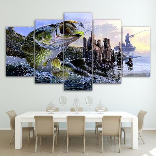 Largemouth Bass - Animal 5 Panel Canvas Art Wall Decor Largemouth Bass - Animal 5 Panel Canvas Art Wall Decor